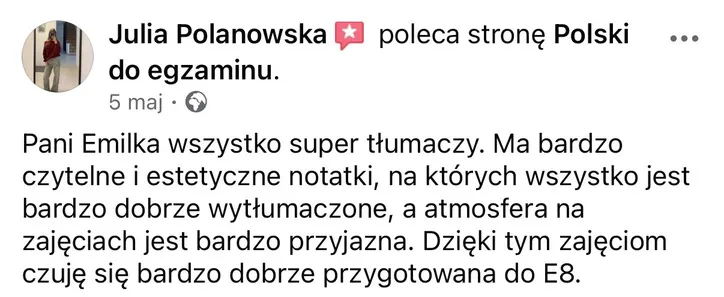 Opinia rodzica lub ucznia po egzaminie – zrzut ekranu wiadomości