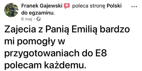 Opinia rodzica lub ucznia po egzaminie – zrzut ekranu wiadomości