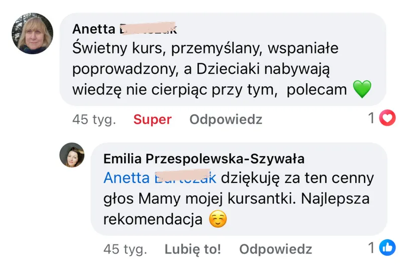 Opinia rodzica lub ucznia po egzaminie – zrzut ekranu wiadomości