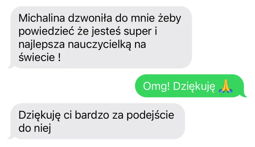 Opinia rodzica lub ucznia po egzaminie – zrzut ekranu wiadomości