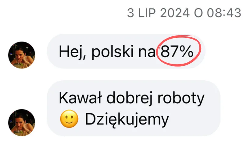 Opinia rodzica lub ucznia po egzaminie – zrzut ekranu wiadomości
