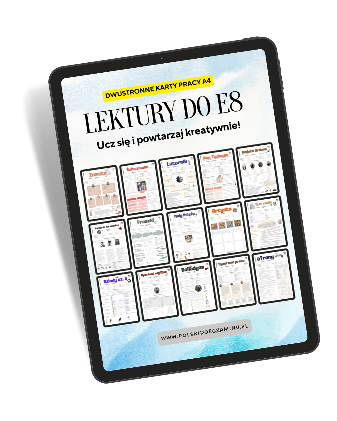 Lektury obowiązkowe do egzaminu ósmoklasisty – pakiet 15 kart pracy PDF
